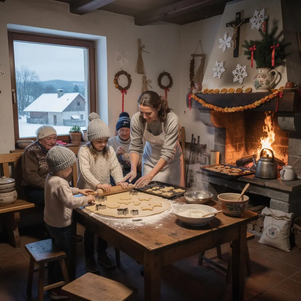 Sladký trdelník posypaný cukrem a skořicí z českého města Praha